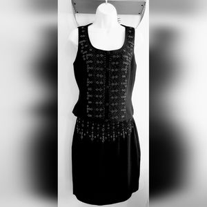 JULIAN HSIUNG Sleeveless Two Piece Skirt Set Black Women's Size 8 Beaded Detail